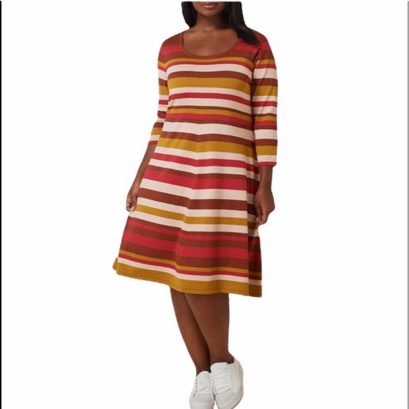 MAREE POUR TOI Striped Fit & Flare Midi Sweater Dress In Rust 12/14 NWT - Picture 3 of 12